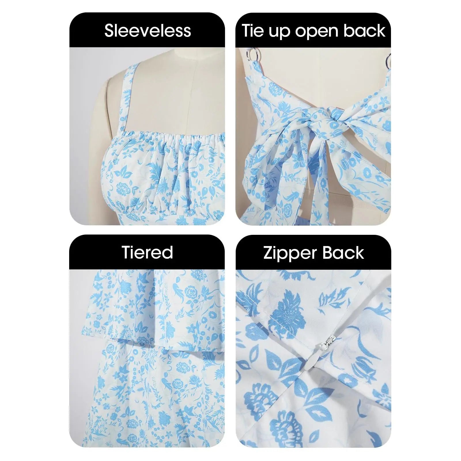 Imily Bela New Womens Floral Maxi Dresses Spaghetti Strap Casual Sleeveless Ruffle Flowy Tiered Dress Comfort Fit