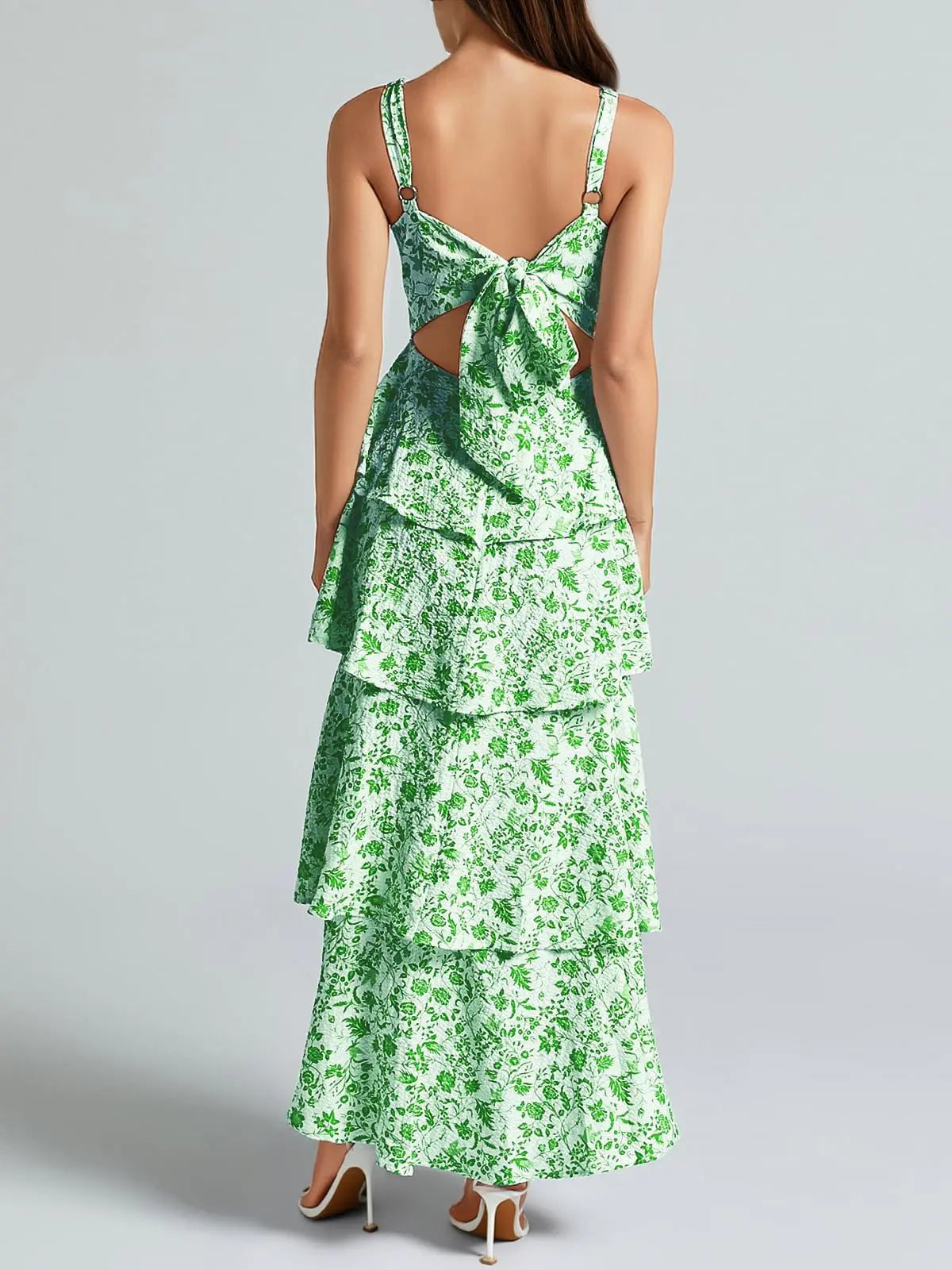 Imily Bela New Womens Floral Maxi Dresses Spaghetti Strap Casual Sleeveless Ruffle Flowy Tiered Dress Comfort Fit