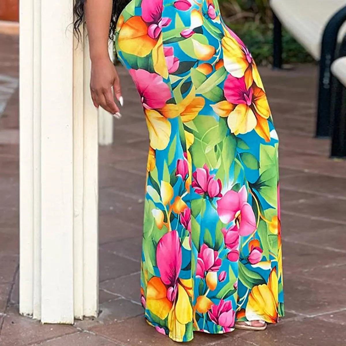 Chicme Women'S Allover Floral Print Mermaid Hem Tube Dress/Seaside Vacation Sleeveless Skirt