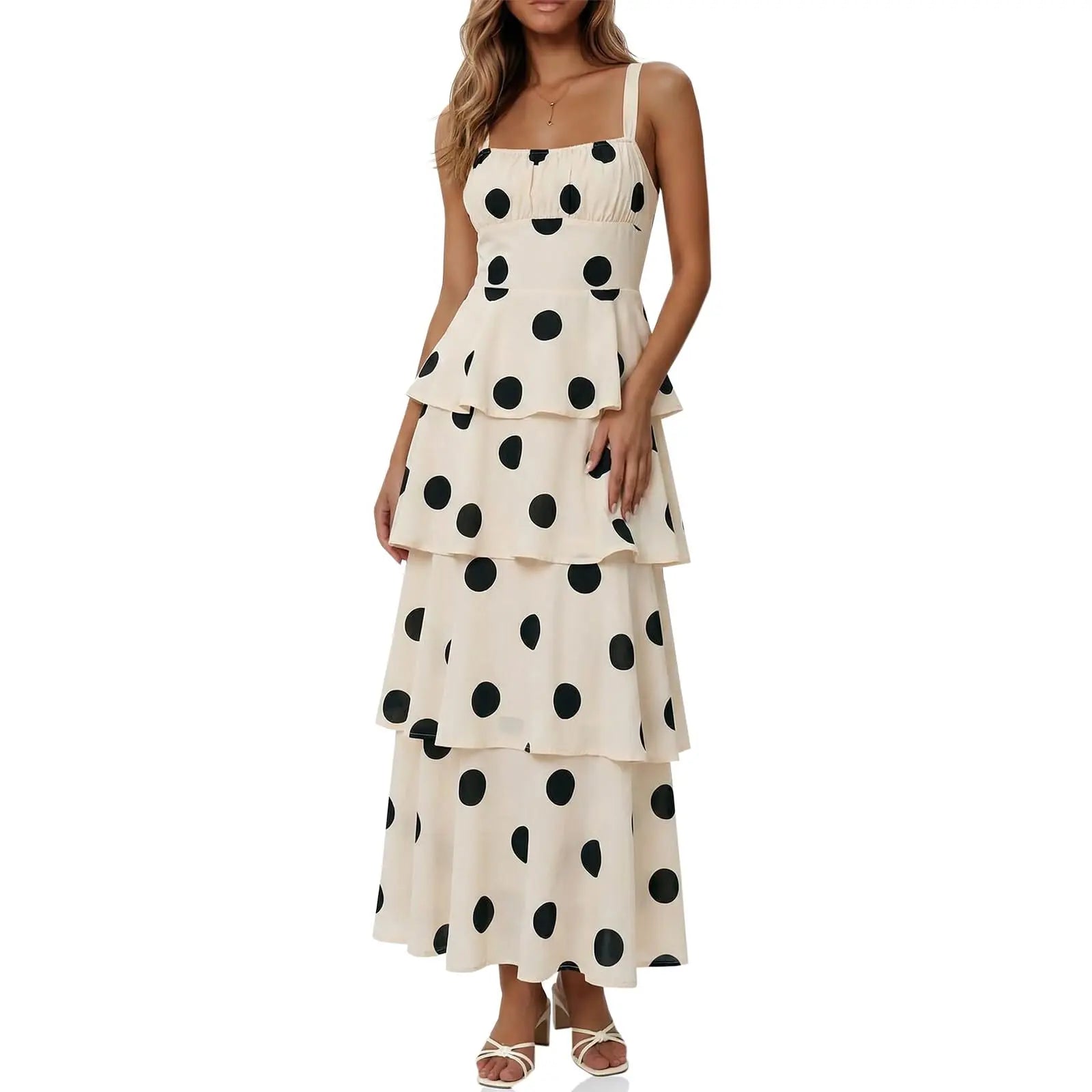 Imily Bela New Womens Floral Maxi Dresses Spaghetti Strap Casual Sleeveless Ruffle Flowy Tiered Dress Comfort Fit